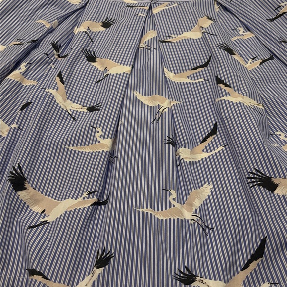 Who What Wear blue & white striped pleated midnskirt SZ 16 A-line w/crane bird - Picture 7 of 11